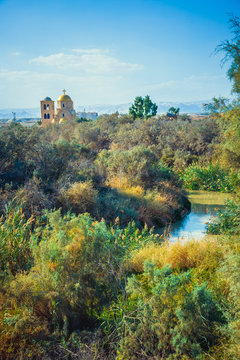 Scenic view on dried river where Jesus was baptized