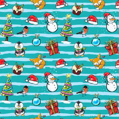 Seamless winter holiday pattern with Christmas elements