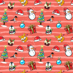 Seamless winter holiday pattern with Christmas elements