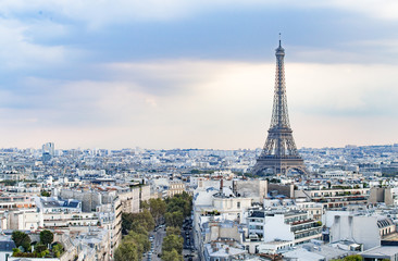 Evening Eiffel tower and Paris city view form Triumph Arc. Eiffel Tower from Champ de Mars, Paris,...