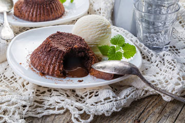 Chocolate fondant - lava cake with vanilla ice cream