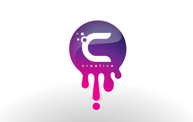 C Letter Splash Logo. Purple Dots and Bubbles Letter Design