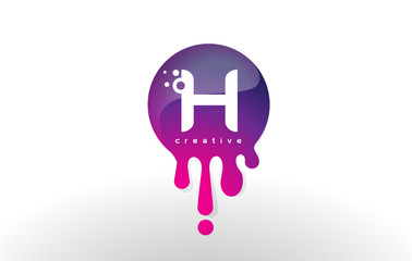 H Letter Splash Logo. Purple Dots and Bubbles Letter Design
