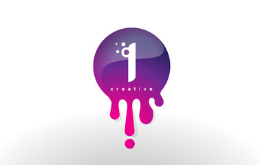 I Letter Splash Logo. Purple Dots and Bubbles Letter Design