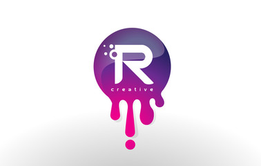 R Letter Splash Logo. Purple Dots and Bubbles Letter Design