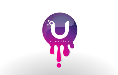 U Letter Splash Logo. Purple Dots and Bubbles Letter Design © twindesigner
