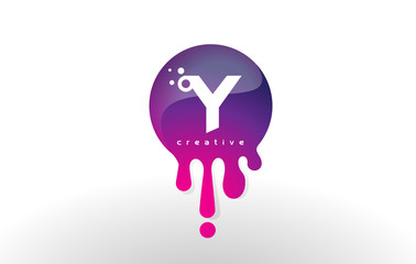 Y Letter Splash Logo. Purple Dots and Bubbles Letter Design
