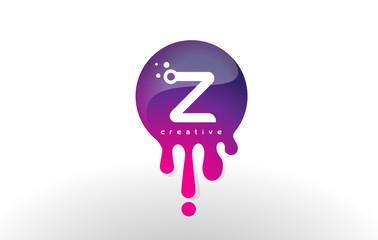 Z Letter Splash Logo. Purple Dots and Bubbles Letter Design