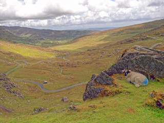The winding highway through Healy Pass on the Beara Peninsula in West Cork, Ireland