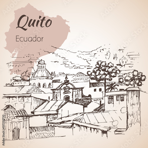 "Quito hand drawn sketch. Ecuador." Stock image and royaltyfree vector