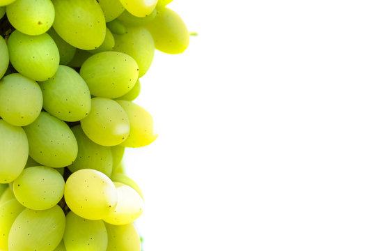 bunch of white grapes isolated on white background, close-up photo.