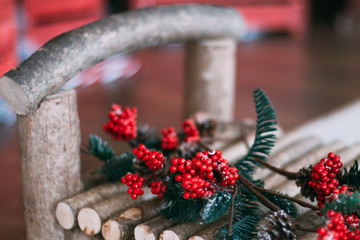 red rowan on a wooden bench