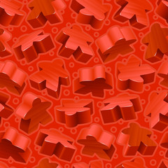 Vector board games background of red meeples. Seamless pattern of wooden pieces for gift wrapping or wallpaper