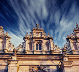 Architecture outside church. Retro stale.