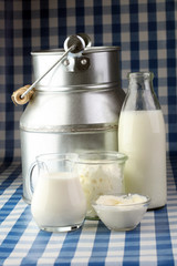 milk products - tasty healthy dairy products on a table on: sour