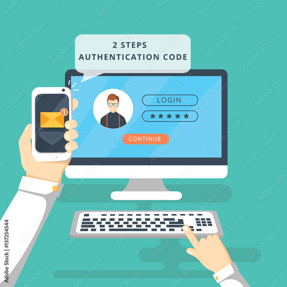 Poster two steps authentication on computer.
