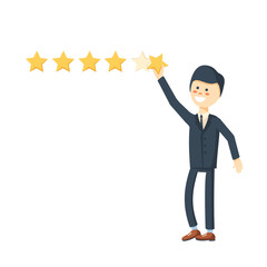 Cartoon character, Businessman holding a star for giving five star rating