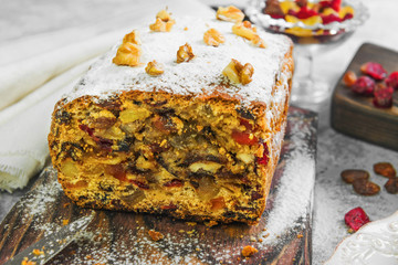 Homemade cake of dried fruits and nuts