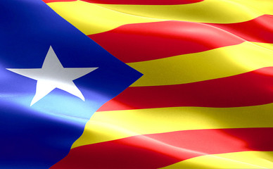 flag of catalonia yellow and red strip with star waving texture fabric background, national catalan symbol vote for separatism independence from spain