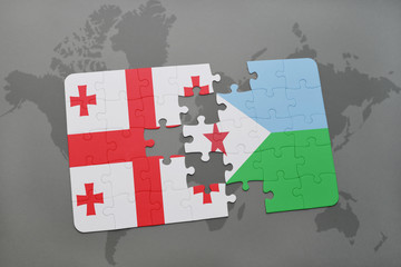 puzzle with the national flag of georgia and djibouti on a world map