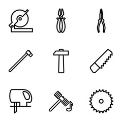 Set of 9 carpentry outline icons