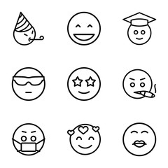 Set of 9 emoji outline icons