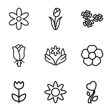 Set of 9 blossom outline icons