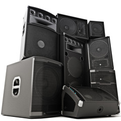 Naklejka premium Group of speakers ,Powerful ,loud or abused concept 3d rendering illustration