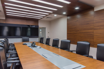 Modern conference room with wide screen TV