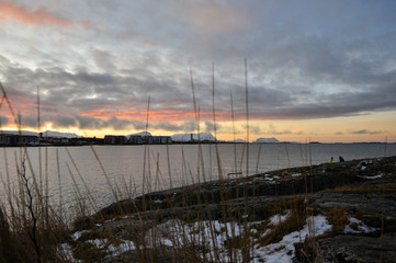 Paesaggio marino invernale presso Bodø, Isole Lofoten, Norvegia