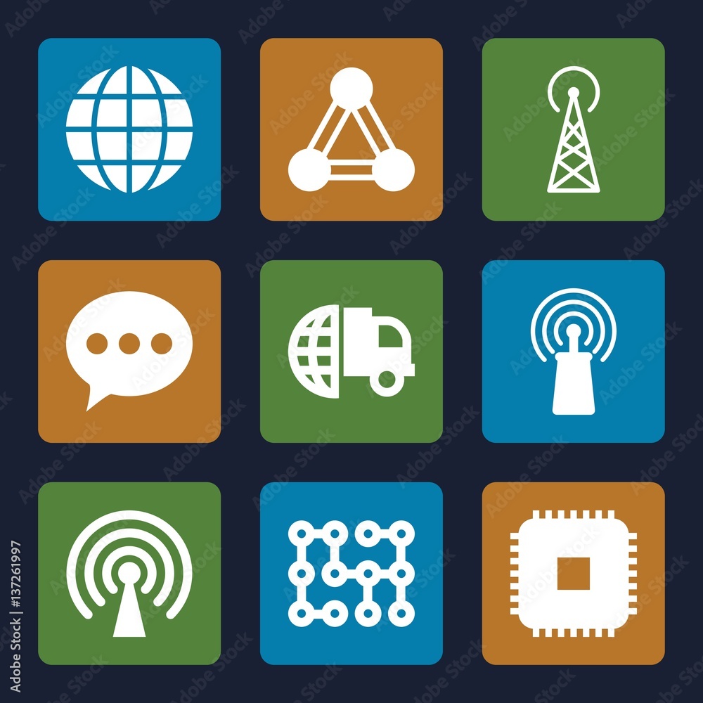 Poster set of 9 network filled icons