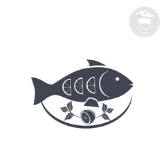 on a white background shows an icon indicating fish