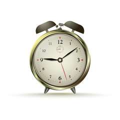 Golden alarm clock. Realistic 3D vector illustration isolated on white. Time management symbol.