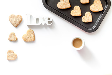 cookies for Valentine Day heartshaped on white background top view