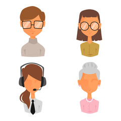 Set of people portrait face icons web avatars flat style vector.