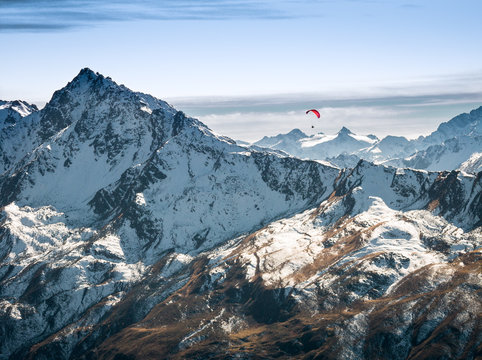 Parasailing at Davos, Graubunden, Switserland, EU