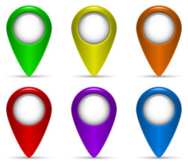 Set of colorful map pointers isolated on white background.