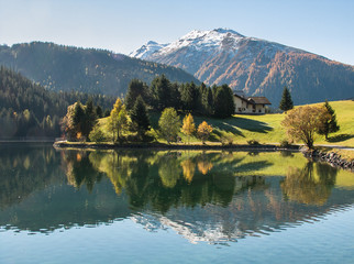 Fototapeta premium Autumn at the Davosersee, Graubunden, Switserland, EU