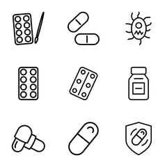 Set of 9 pill outline icons