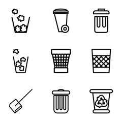 Set of 9 trash outline icons