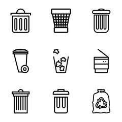 Set of 9 bin outline icons