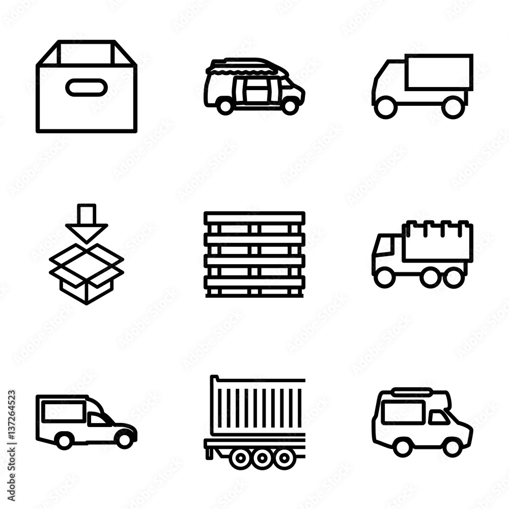 Wall mural Set of 9 deliver outline icons