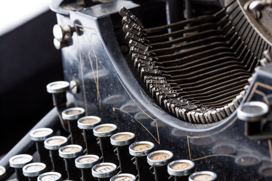 Vintage typewriter type bars closeup