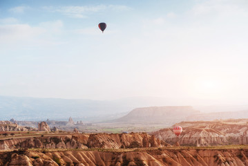Fototapeta na wymiar Balloon foggy morning in Cappadocia. TURKEY. blurred images