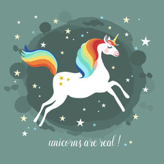 Unicorn running in the air, vector illustration