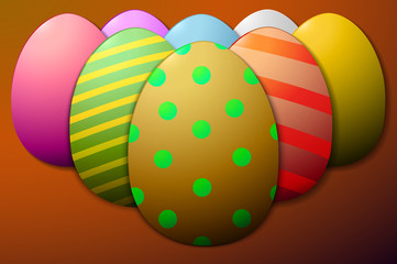 painted Easter eggs brown background