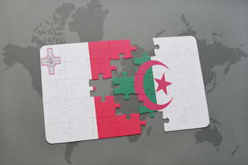 puzzle with the national flag of malta and algeria on a world map