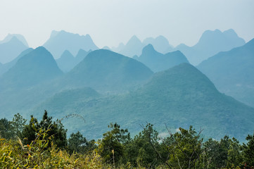 Fototapeta na wymiar The mountains scenery in the mist