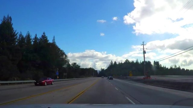 Timelapse hyperlapse of driving on route highway 101, near Monterey and San jose, in California, United states of america