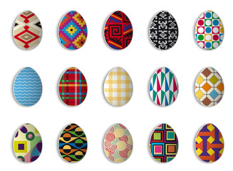 Set di uova di carta colorate e decorate